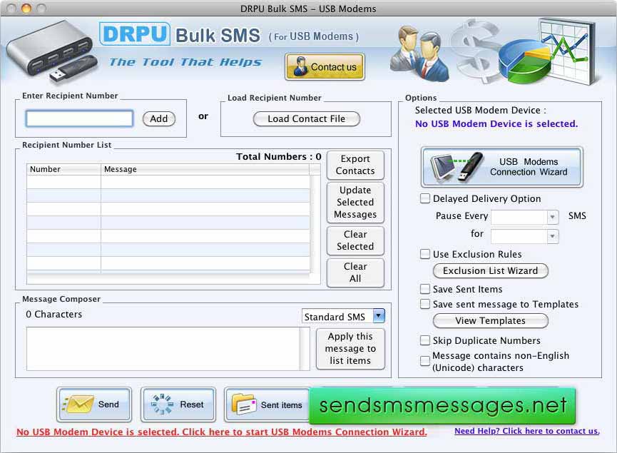 Screenshot of Mac Modem Bulk SMS Software