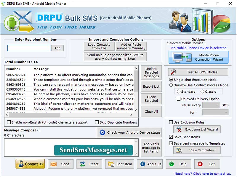 Screenshot of Bulk SMS Software for Android Phone