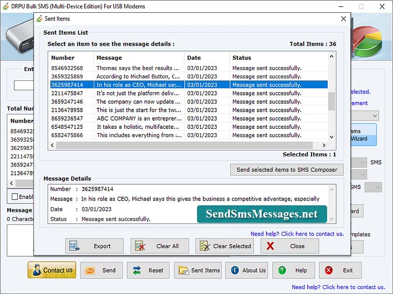 Screenshot of Bulk SMS software for Multi Modem