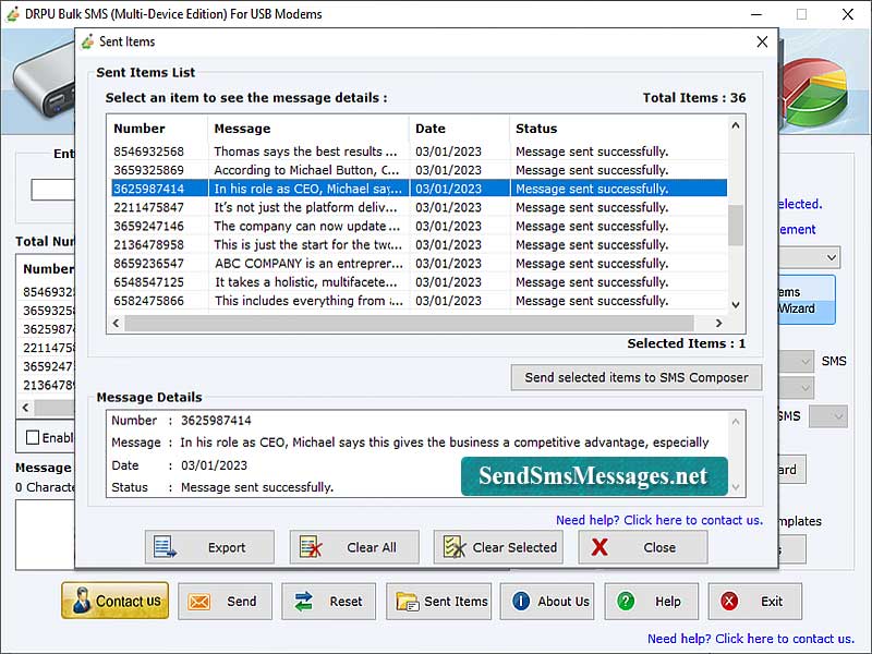 Screenshot of USB Modem Text Messaging Tool