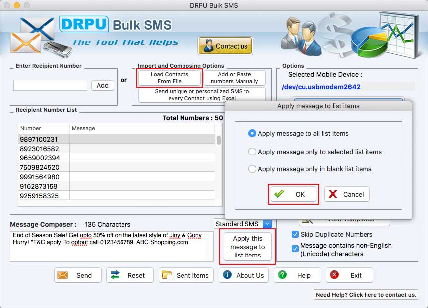 Mac Bulk SMS Software Screenshots