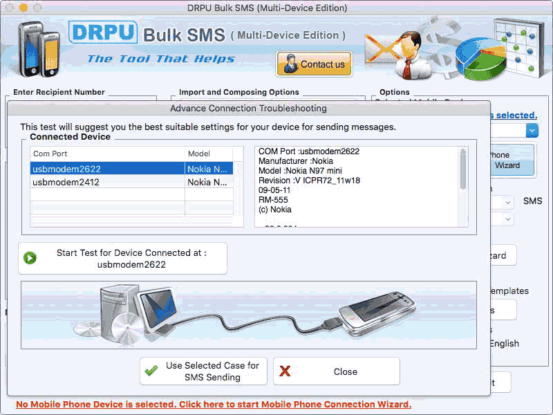 Screenshot of MacOS Multi Device Bulk SMS Application