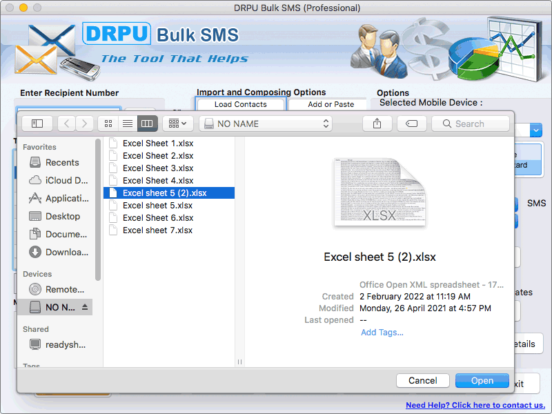 Screenshot of Mac OS Bulk SMS Application