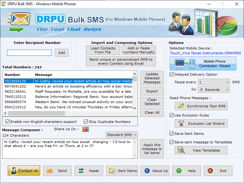 Excel SMS Sending Software for Windows