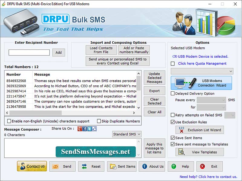 Screenshot of Multi USB Modem SMS Sender